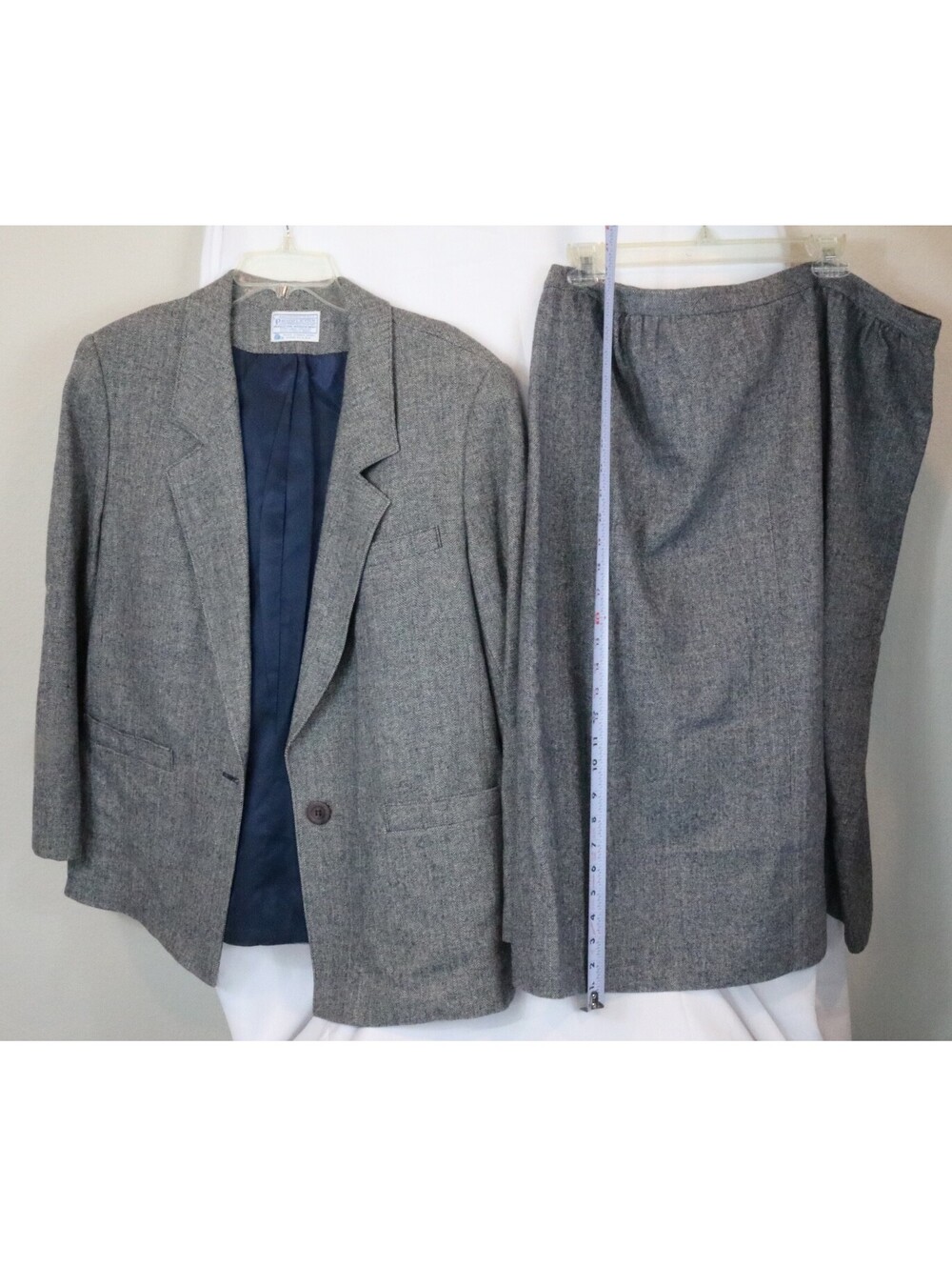 VTG Pendleton Women's Two-Piece Wool Skirt Suit, Gray Herringbone Made in USA